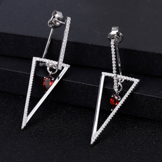 Chic Triangle Earrings with Natural Red Garnet Gemstone