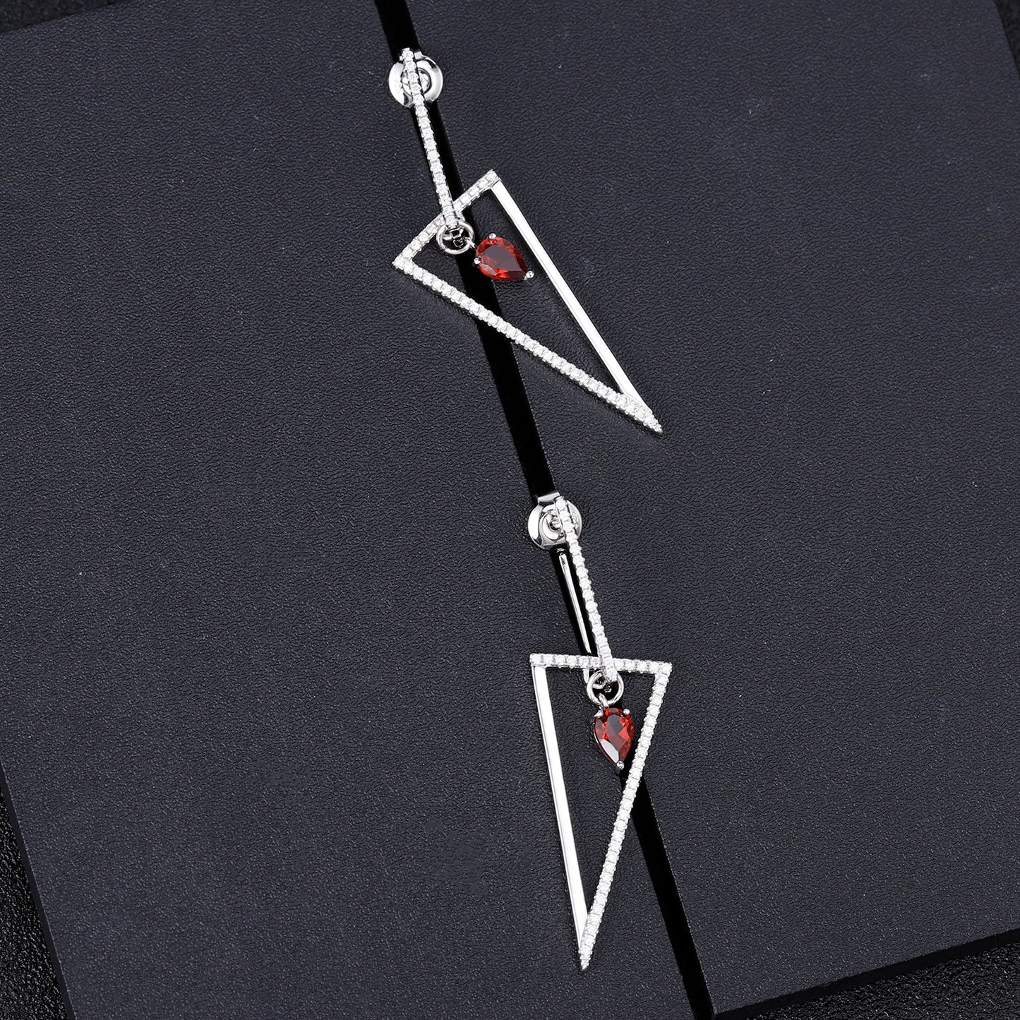 Chic Triangle Earrings with Natural Red Garnet Gemstone