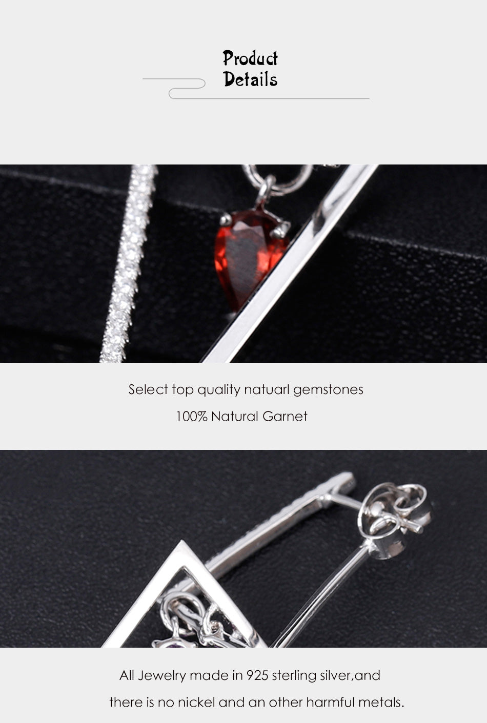 Chic Triangle Earrings with Natural Red Garnet Gemstone